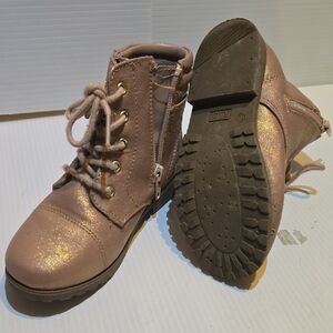 Girl’s Shimmery Pink Lace-Up Ankle Boots